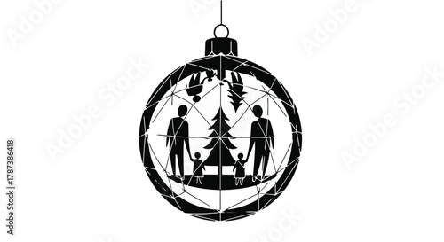 Festive family silhouette inside a decorative holiday ornament celebrating togetherness