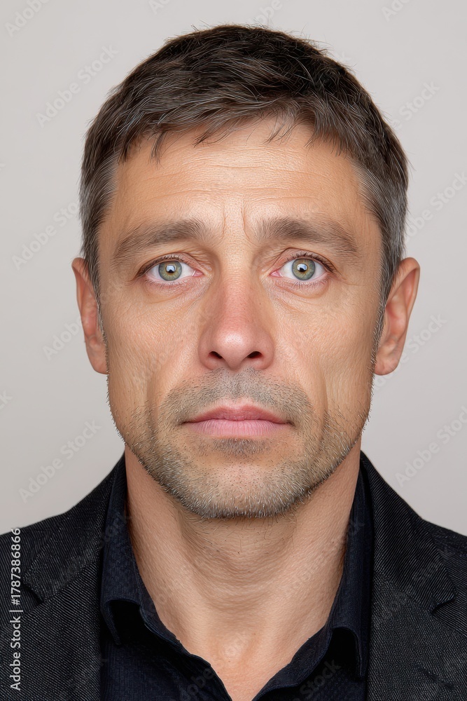 Obraz premium Passport ID photo portrait of middle-aged Hungarian man in formal attire