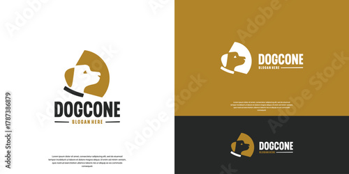 Dog and cone logo, with a negative space concept, symbolizing health and care, graphic design template.