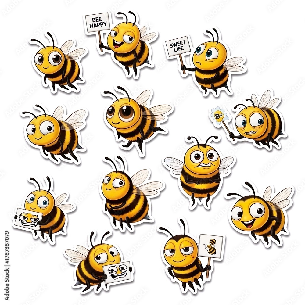 Obraz premium Whimsical Bees in Bright Colors Spreading Happiness and Joy