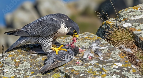 Peregrine falcon in flight with sharp eyes and powerful wings. Fastest bird in the world, symbol of speed, precision, and wild majesty.