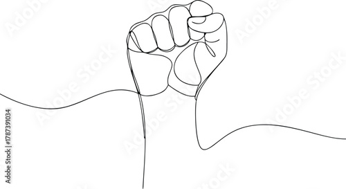Black outline of a clenched fist raised upwards raised fist