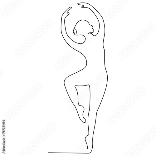 Continuous one line drawing woman ballet dancer in elegance motion minimalist vector illustration