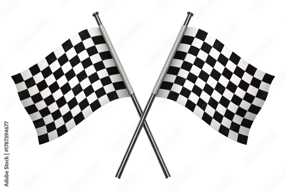 Fototapeta premium Two Crossed Checkered Racing Flags With White Background