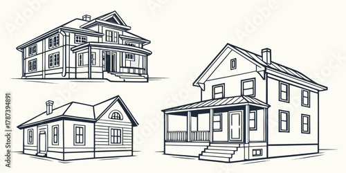 Illustration of three different house styles showcasing architectural diversity and design variations here now created with generated ai