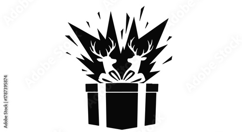 Joyful reindeer leaping from a festive holiday gift box, celebrating the spirit of Christmas