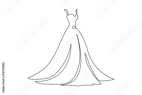 Fashion wedding dress continuous one line drawing modern minimalist outline vector illustration

