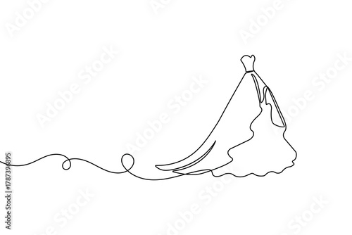 Fashion wedding dress continuous one line drawing modern minimalist outline vector illustration
