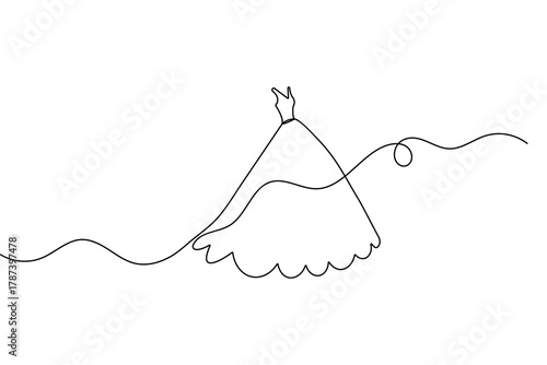 Fashion wedding dress continuous one line drawing modern minimalist outline vector illustration
