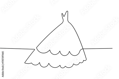 Fashion wedding dress continuous one line drawing modern minimalist outline vector illustration
