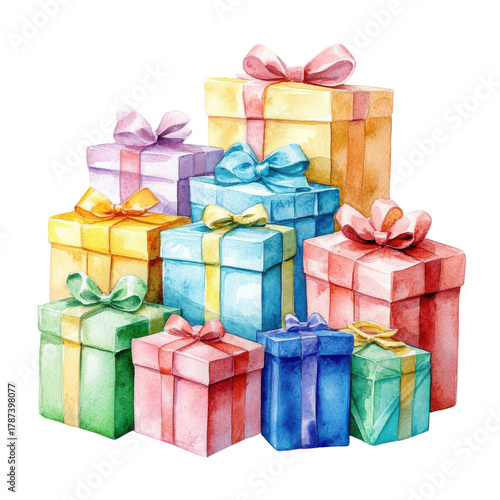 Watercolor gift presents on transparent background