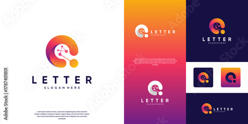 Network connection logo with molecular symbol and letter O, global technological innovation, vector graphic template.