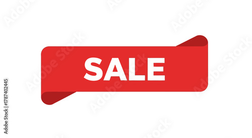 A vibrant red sale banner with bold white text, isolated on a plain white background for promotional use.