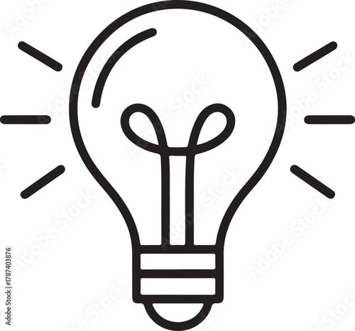 Simple line art icon of a glowing light bulb symbolizing ideas