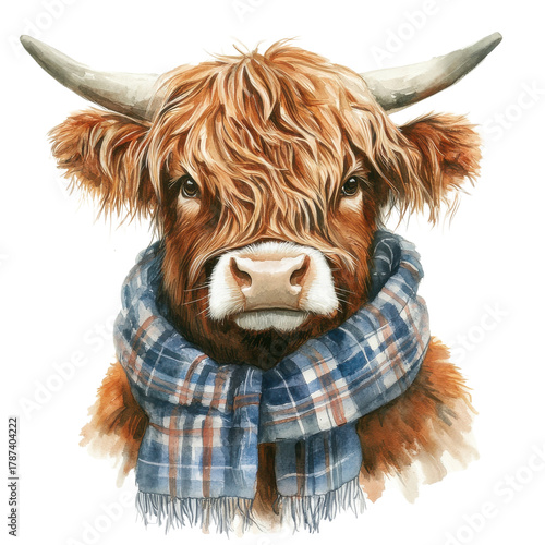 Cow with scarf portrait on transparent background