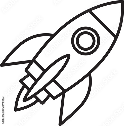Simple line drawing of a rocket ship launching into space