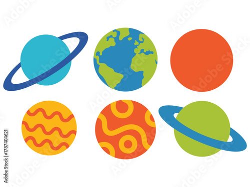 Colorful planet collection, featuring various celestial bodies with rings and patterns, perfect for space and astronomy themes