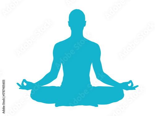 A serene blue silhouette of a person meditating in lotus position, , promoting mindfulness and inner peace