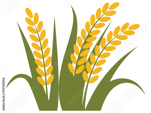Golden rice stalks with green leaves, , representing the bounty of the harvest and the beauty of nature