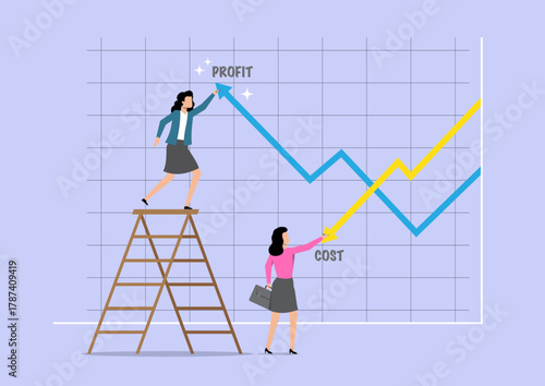 Business Profit and Cost Growth Chart Concept