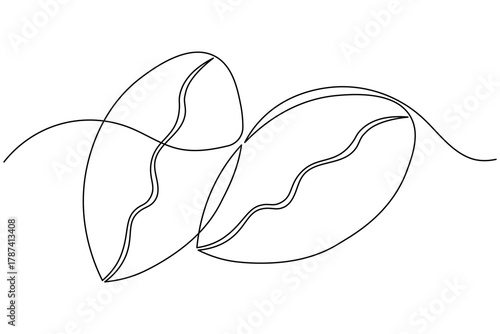 Coffee beans and seeds continuous one line drawing on white background minimalist roasted grain outline vector illustration