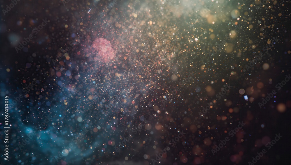 Fototapeta premium Colorful cosmic dust with sparkling particles drifting in deep space at night