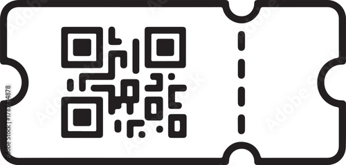 Simple outline of a ticket with a qr code and perforated edge
