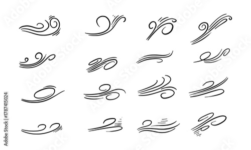 Collection of Hand-Drawn Wind and Swirl Illustrations