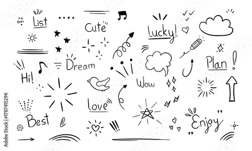 Hand-Drawn Doodle Collection of Words and Symbols