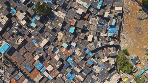 Wallpaper Mural Bird’s Eye Drone Shot of Mumbai Slums Urban Density India. Aerial Top View of Bombay slum area urban landscape Torontodigital.ca