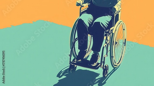 Person in Wheelchair with Shadow Against Two-Tone Background