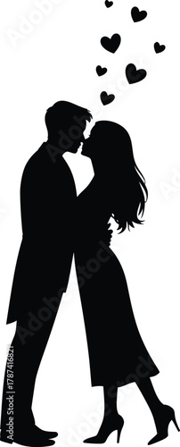 Couple kissing hearts silhouette Bundle love romance