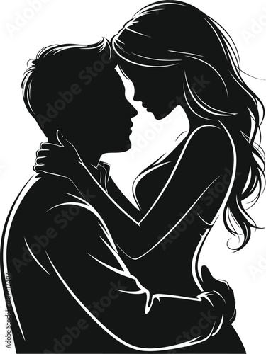Couple embracing silhouette embrace black