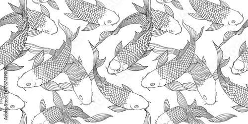 long pattern modern koi carp pattern image that can be connected on all sides for use in decorative design.	
