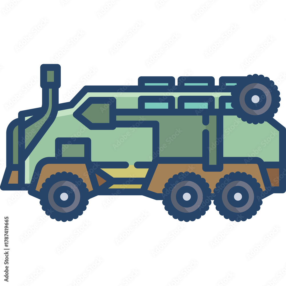 Naklejka premium Off Road Vehicle With Six Wheels Military Style In Light Green And Brown With Snorkel Exhaust On Transparent Background