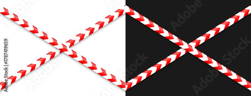 Barricade construction tape. Colorful police warning line, brightly colored danger or hazard stripe, ribbon. Restricted area, zone. Attention symbol. Vector illustration.