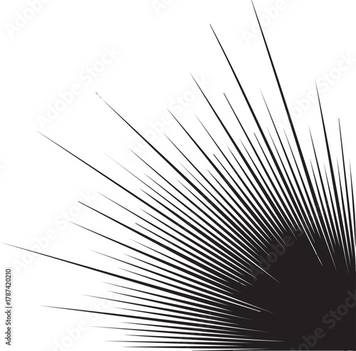 Radial burst vector graphic with dark grey lines emanating from the corner on a solid black background.