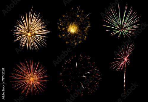 Colorful fireworks isolated on black background