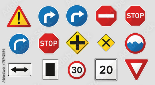 Collection of Traffic Signs Essential Symbols for Roads and Navigation