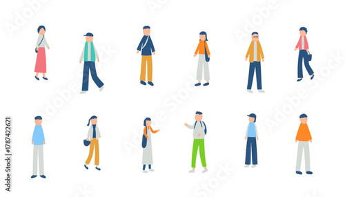 春と秋を過ごす人々のイラストセット