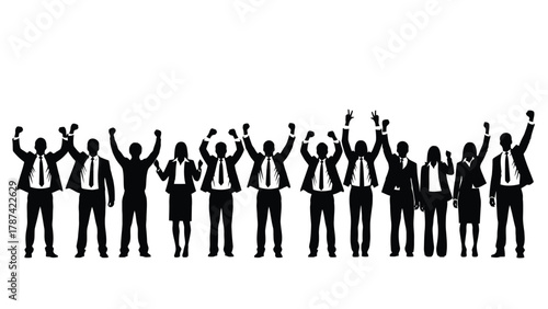 Business Team Success Silhouette Vector Illustration with Raised Arms