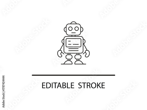 Simple robot line icon for futuristic designs and artificial intelligence themed projects that need a modern touch and editable stroke for easy customization.