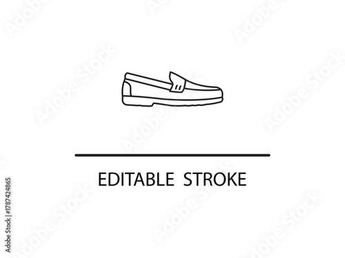 Sleek loafer outline with editable stroke for custom designs, ideal for fashion blogs, shoe store ads, and modern minimalist style guides.