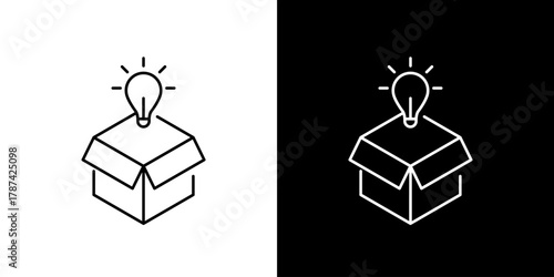 Open box with a glowing idea bulb emerging from it - A symbol of innovation and creativity