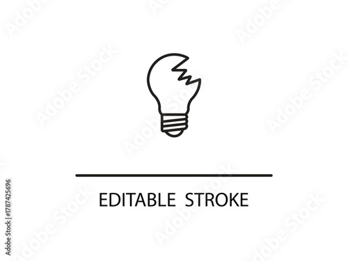 Shattered lightbulb outline for innovative concepts, symbolizing broken ideas needing creative solutions in business presentations and design projects.