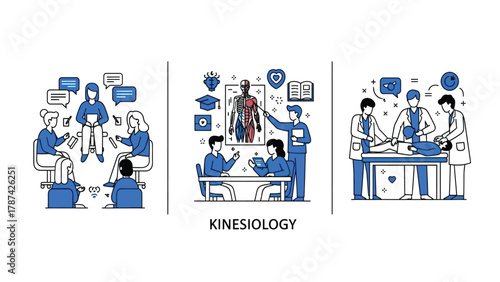 Kinesiology Concept Vector Illustration Set: Physical Therapy, Anatomy Education, and Medical Discussion