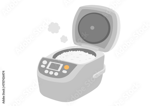 蓋の開いた炊飯器に入った炊き立ての白米のイラスト
