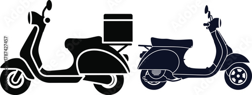 Silhouettes of Two Scooters on White Background moped motorcycle