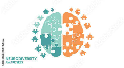Promote neurodiversity acceptance with this vibrant puzzle brain graphic to showcase inclusion, understanding, and celebrating differences in neurological diversity