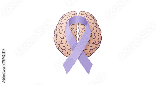 Raise awareness for Alzheimer's disease with this gentle lavender ribbon and brain illustration, symbolizing hope, support, and neurological research